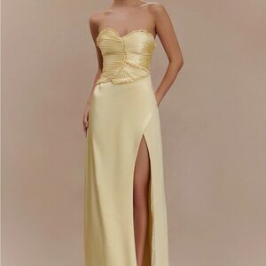 Meshki Larissa Gown- Elegant Strapless Yellow Evening Dress